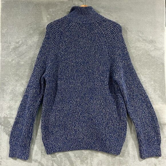Banana Republic Zip Marled Blue Mock Neck 100% Cotton Thick Ribbed Sweater Sz XL - Picture 2 of 7